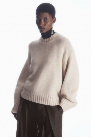 Dámské Jumpers COS Tlustý Pure Cashmere Crew-Neck Krém | COS Eshop CZ-45297LSIA