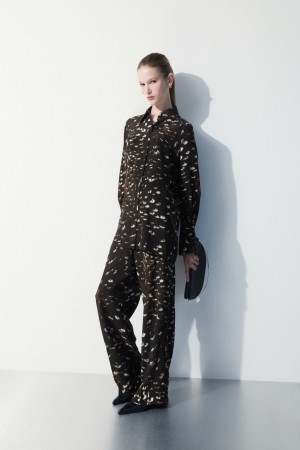 Dámské Kalhoty COS The Feather-Print Silk Černé | COS Eshop CZ-17920JQEP