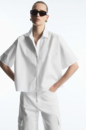 Dámské Košile COS Boxy Krátké-Sleeved Poplin Bílé | COS Eshop CZ-08231DRNT