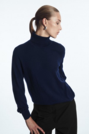 Dámské Svetry COS Merino Vlna Roll-Neck Tmavě Blankyt | COS Eshop CZ-48726VTND