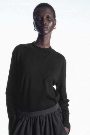 Dámské Tričko COS Long-Sleeved Mock-Neck Černé | COS Eshop CZ-26153JGCO