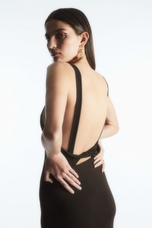 Dámské Šaty COS Backless Square-Neck Pletené Tmavě Hnědé | COS Eshop CZ-43819MVRX