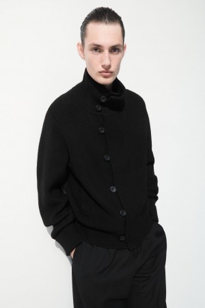 Pánské Bundy COS The Funnel-Neck Pletené Vlna Černé | COS Eshop CZ-51078YWCL