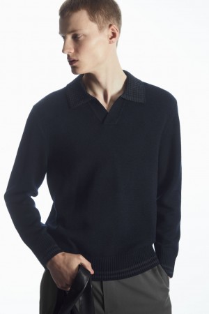 Pánské Polo Triko COS Contrast-Tipped Merino Tmavě Blankyt Šedé | COS Eshop CZ-78103VFGN