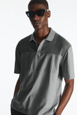 Pánské Polo Triko COS Mesh-Panel Šedé | COS Eshop CZ-94685QUBA