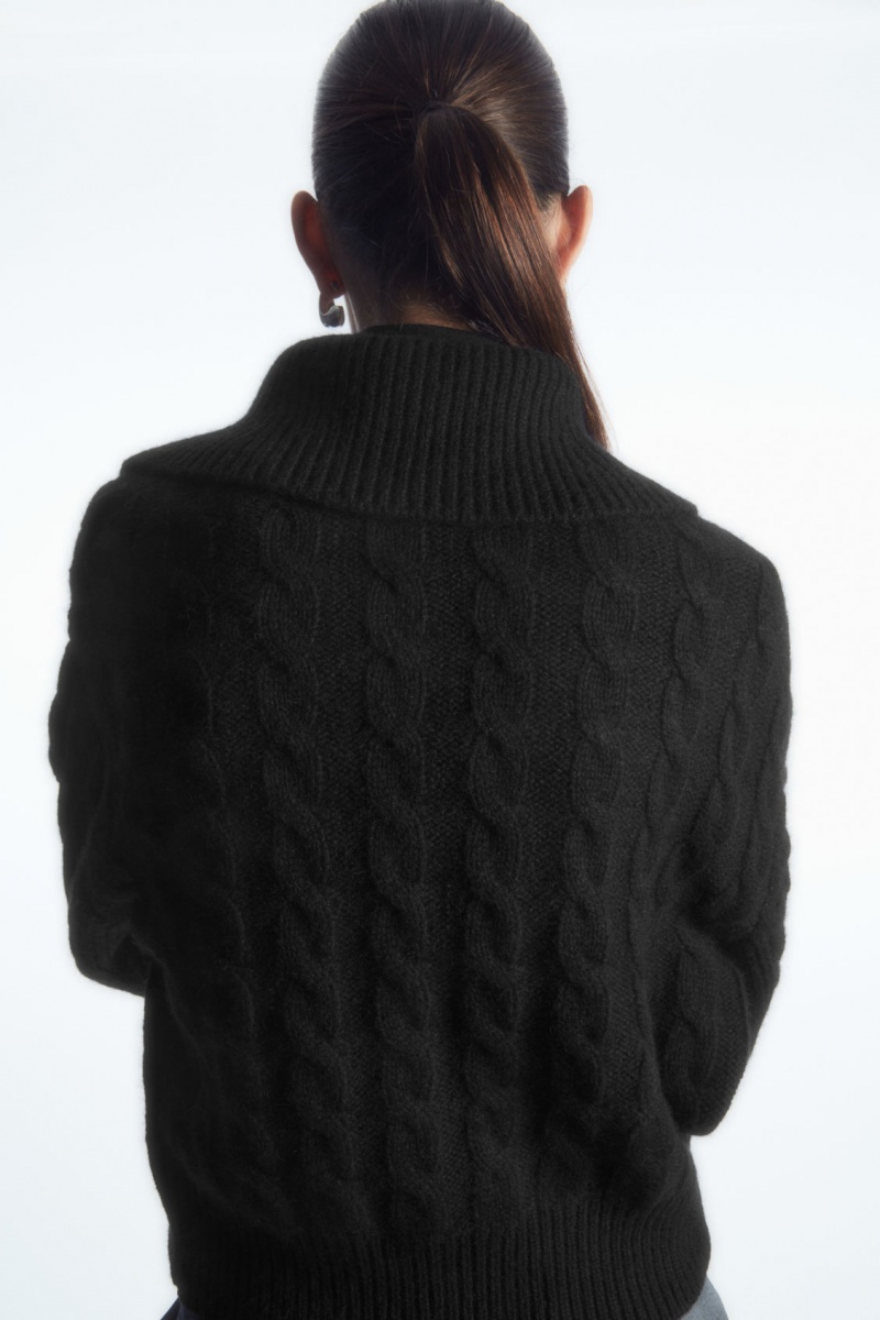 Dámské Bundy COS Cable-Knit Vlna Zip-Up Černé | COS Eshop CZ-70915HDRL