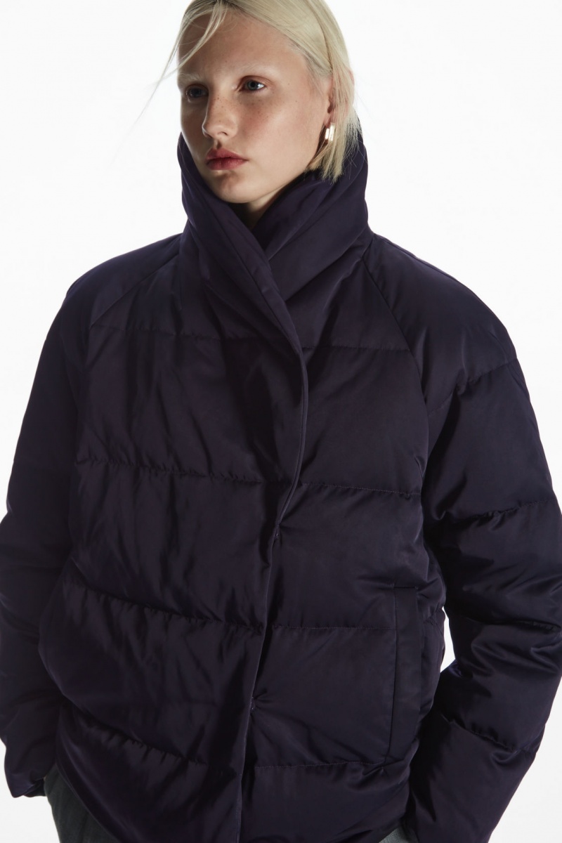 Dámské Bundy COS Shawl-Collar Puffer Tmavě Blankyt | COS Eshop CZ-89403JSGX