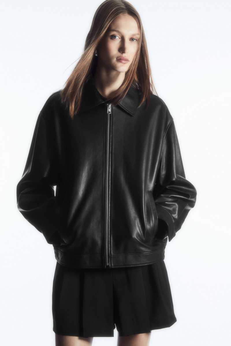 Dámské Bundy COS Zip-Up Læder Černé | COS Eshop CZ-95748SWJR