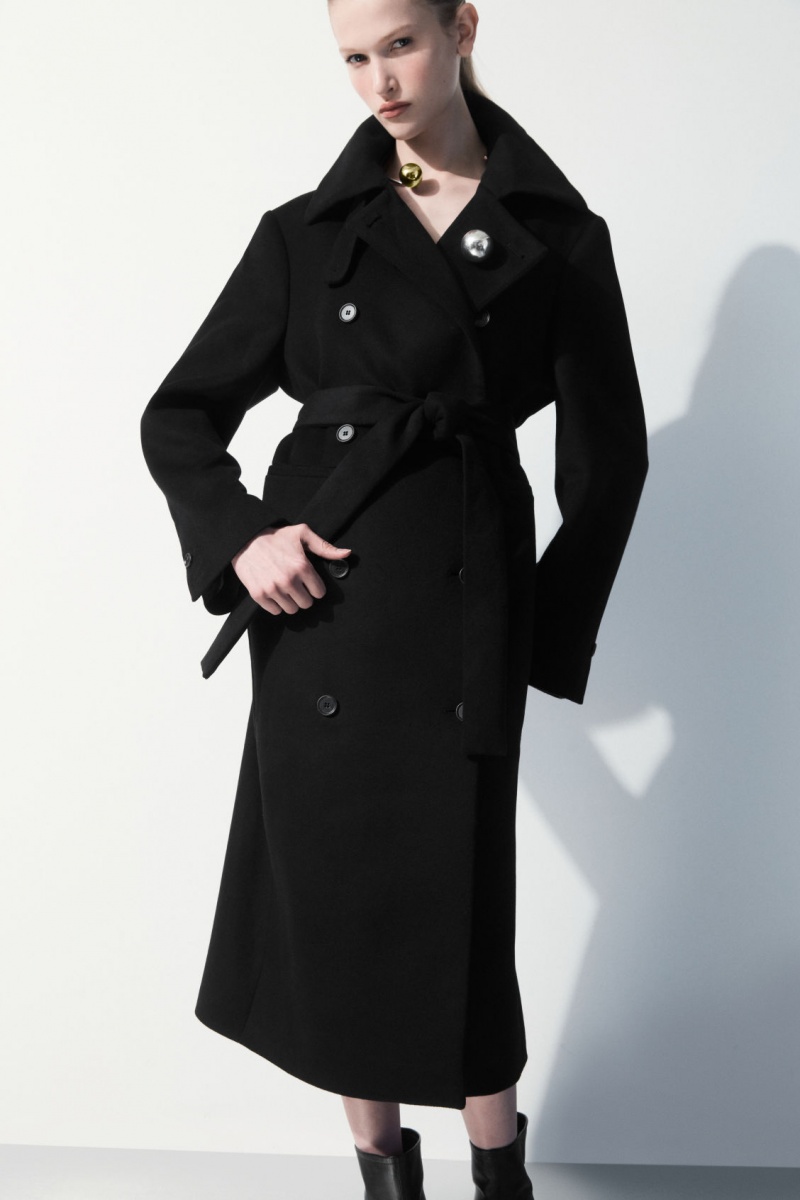 Dámské Kabáty COS The Recycled-Cashmere Trench Černé | COS Eshop CZ-19307VKYD