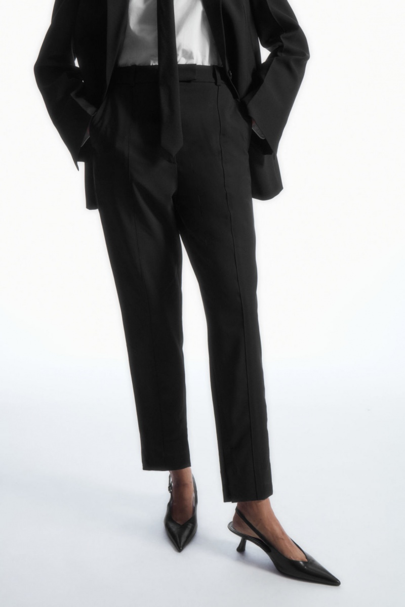 Dámské Kalhoty COS Pintucked Slim-Leg Vlna Černé | COS Eshop CZ-14082CXTP