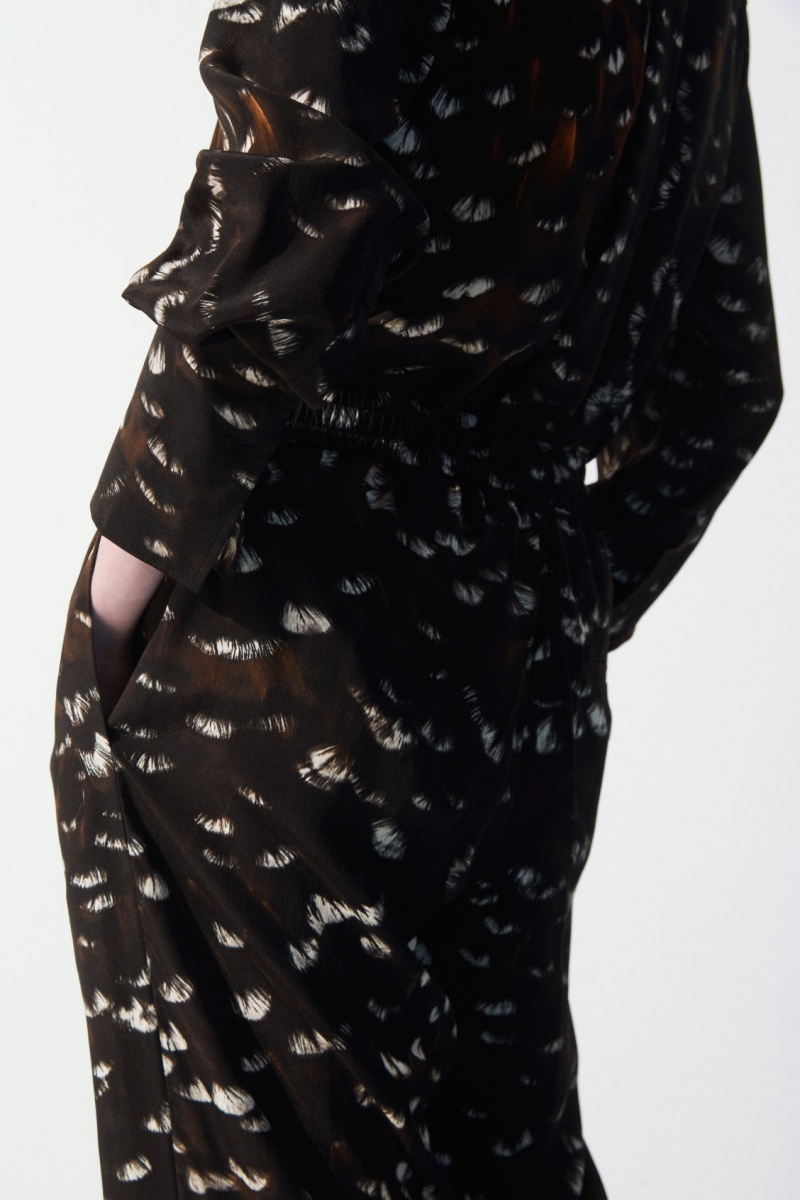 Dámské Kalhoty COS The Feather-Print Silk Černé | COS Eshop CZ-17920JQEP