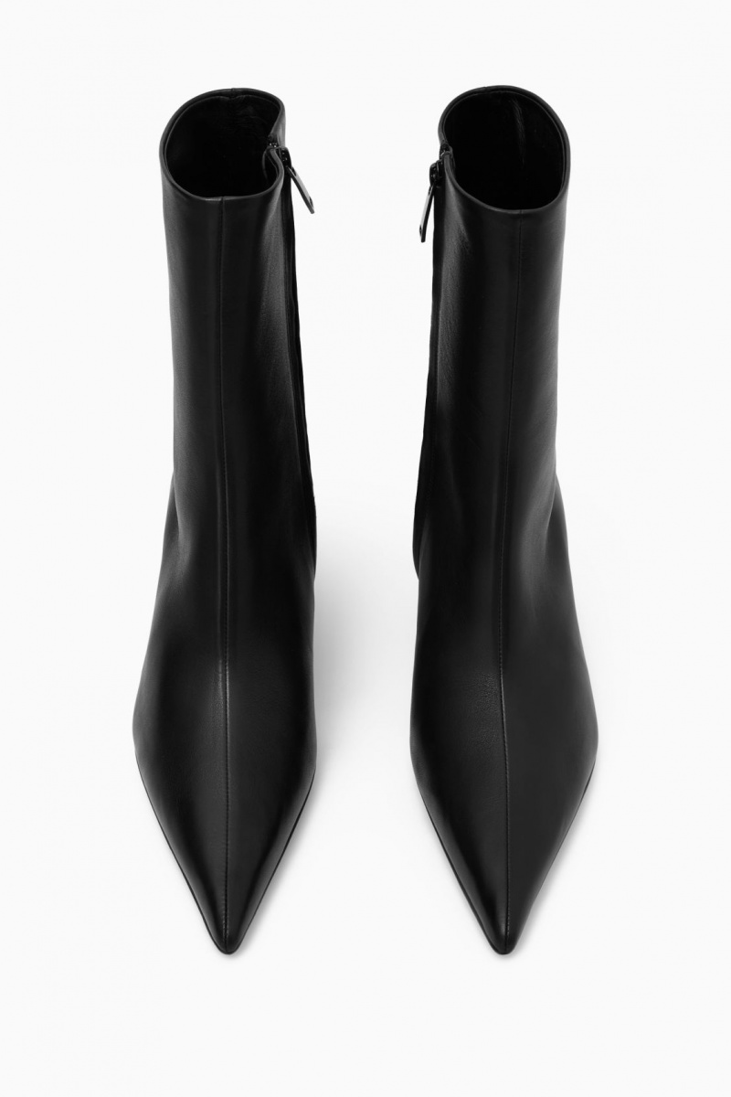 Dámské Kožené Kozačky COS Pointed Kitten-Heel Černé | COS Eshop CZ-13092PVIF