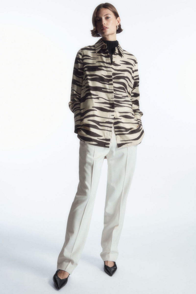 Dámské Košile COS Oversized Zebra-Print Silk Bílé | COS Eshop CZ-87960EHBF