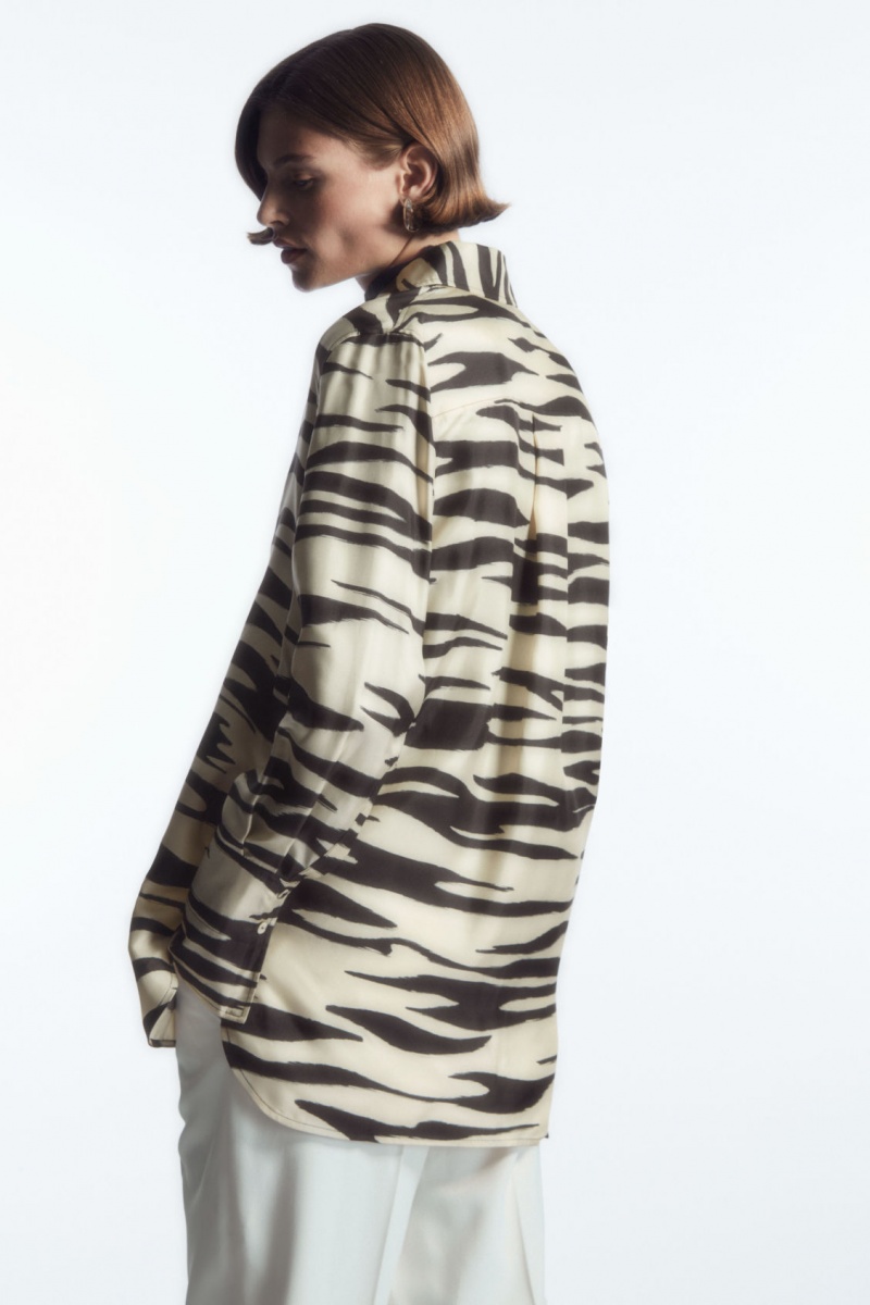 Dámské Košile COS Oversized Zebra-Print Silk Bílé | COS Eshop CZ-87960EHBF