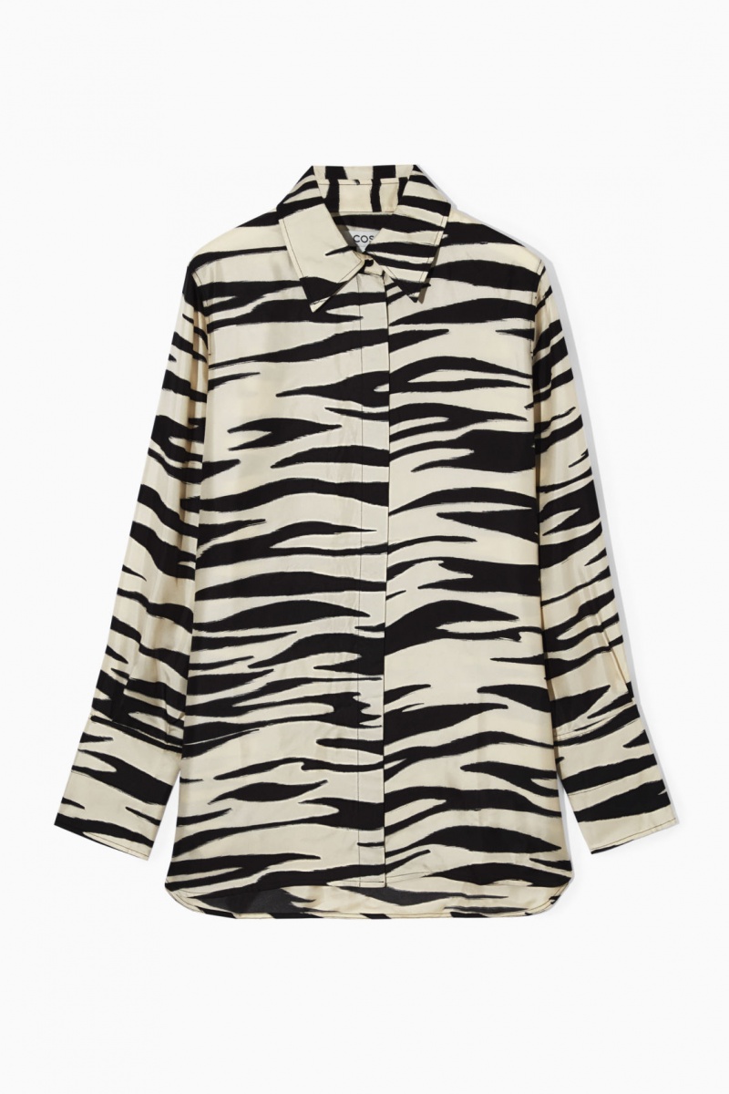 Dámské Košile COS Oversized Zebra-Print Silk Bílé | COS Eshop CZ-87960EHBF