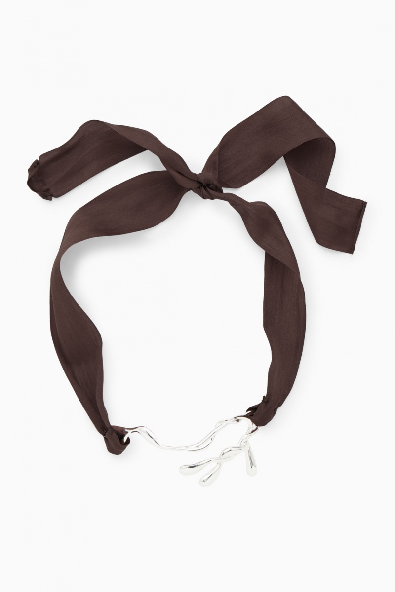 Dámské Náhrdelník COS Organic-Shaped Silk-Ribbon Choker Stříbrné Hnědé | COS Eshop CZ-73842CEZW