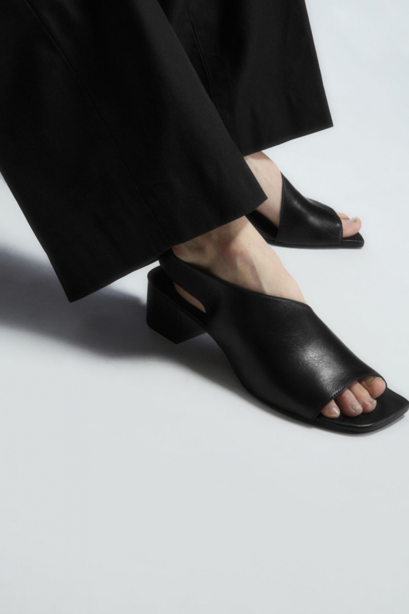 Dámské Sandály COS Læder Slingback Block-Heel Černé | COS Eshop CZ-48603VNZA