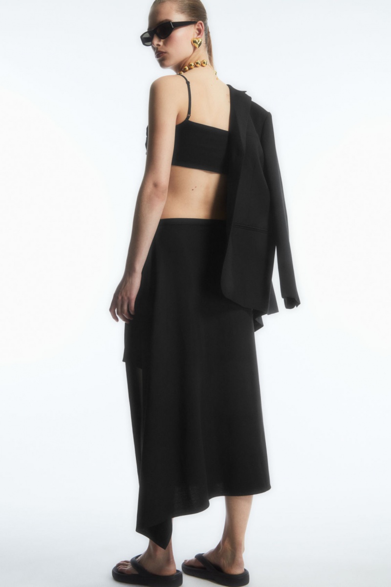 Dámské Sukně COS Asymmetric Midi Wrap Černé | COS Eshop CZ-05271GPFE