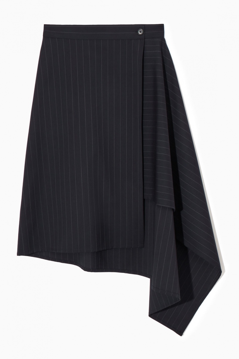 Dámské Sukně COS Asymmetric Pinstriped Vlna Tmavě Blankyt | COS Eshop CZ-49762DVTU