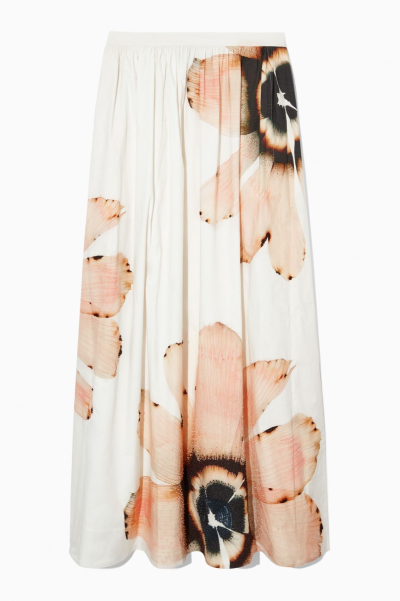 Dámské Sukně COS Floral-Print Beaded Maxi Bílé | COS Eshop CZ-18039JAYE