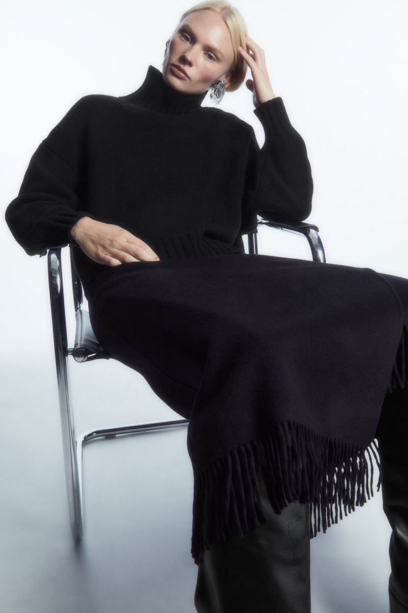 Dámské Sukně COS Fringed Vlna Midi Wrap Tmavě Blankyt | COS Eshop CZ-09724AKDP