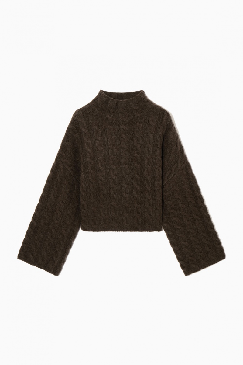 Dámské Svetry COS Cable-Knit Turtleneck Tmavě Hnědé | COS Eshop CZ-74821YPUF