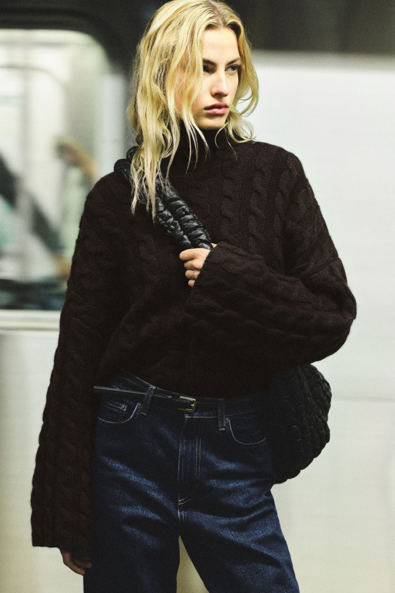 Dámské Svetry COS Cable-Knit Turtleneck Tmavě Hnědé | COS Eshop CZ-74821YPUF