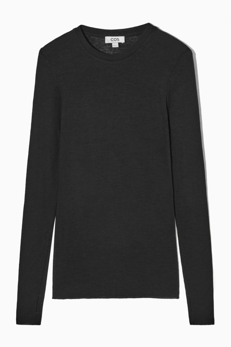 Dámské Svetry COS Crew-Neck Merino Vlna Top Černé | COS Eshop CZ-61854XHAJ