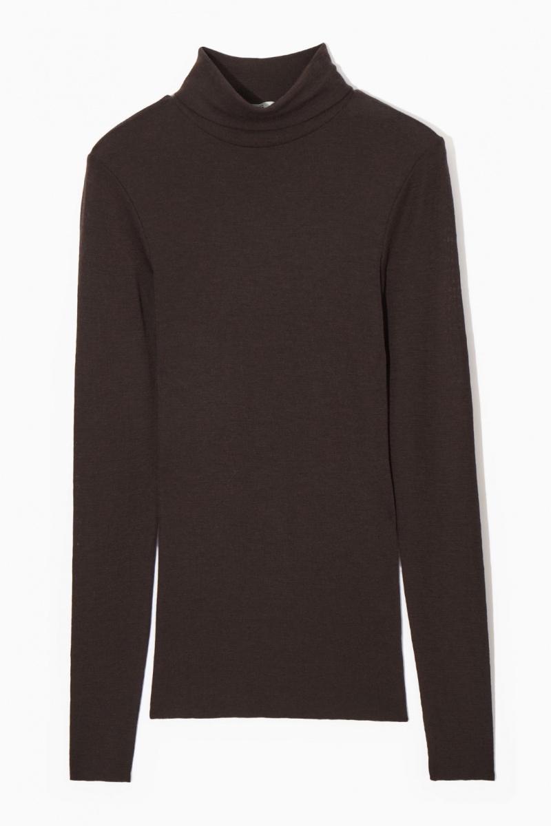 Dámské Svetry COS Merino Vlna Turtleneck Top Tmavě Hnědé | COS Eshop CZ-38457UFPN