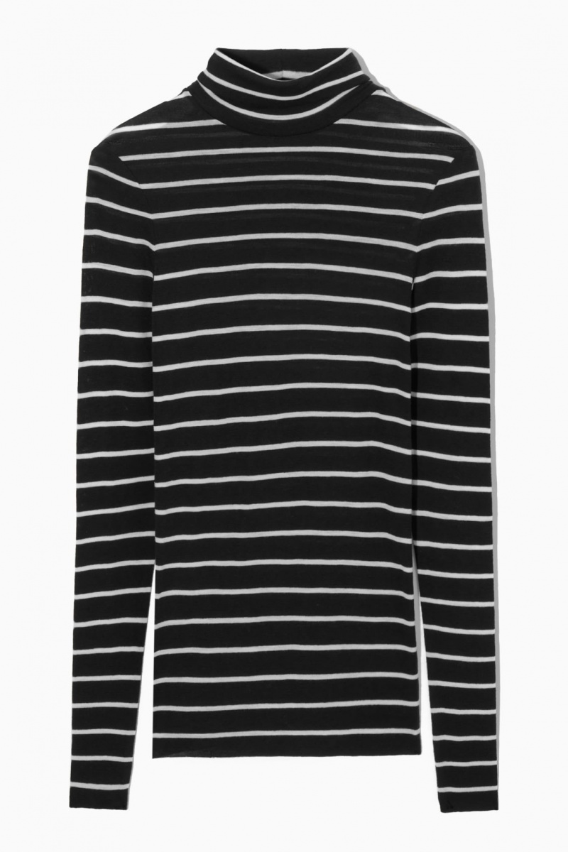 Dámské Svetry COS Merino Vlna Turtleneck Top Černé Bílé | COS Eshop CZ-81463VAQW