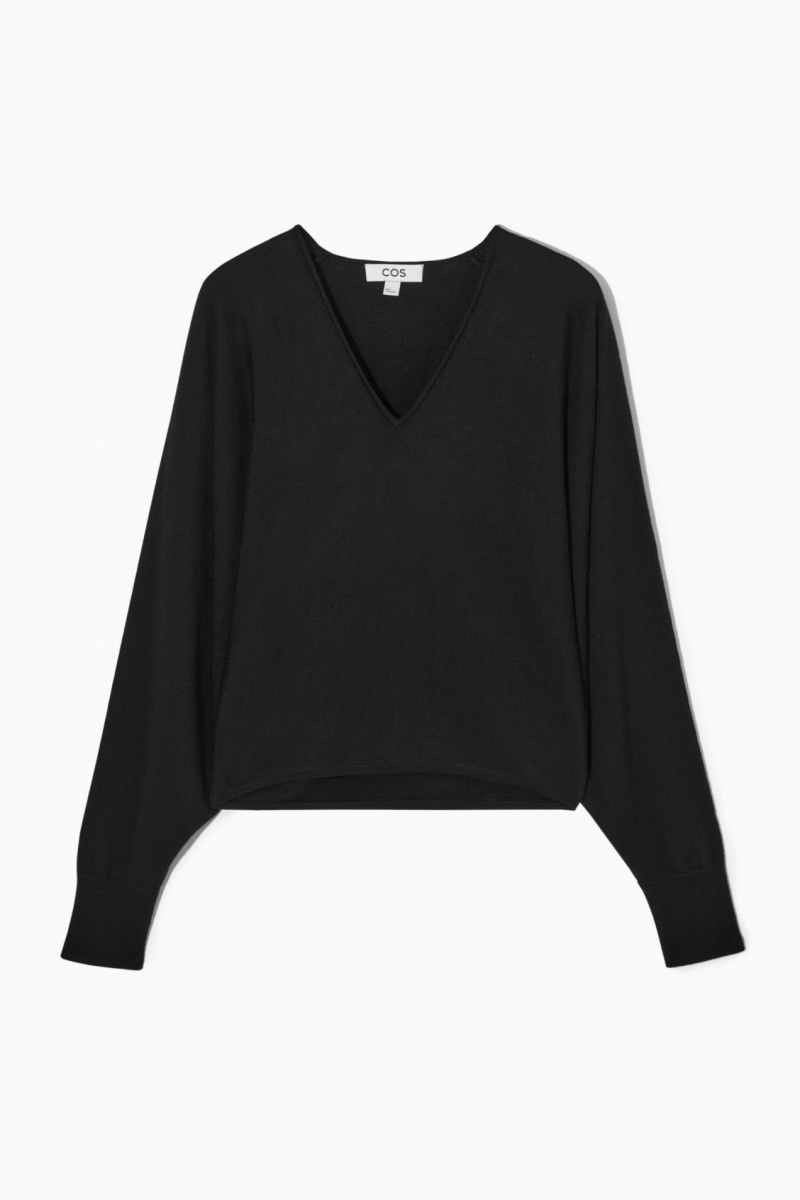 Dámské Svetry COS V-Neck Merino Vlna Batwing Černé | COS Eshop CZ-79386LENV