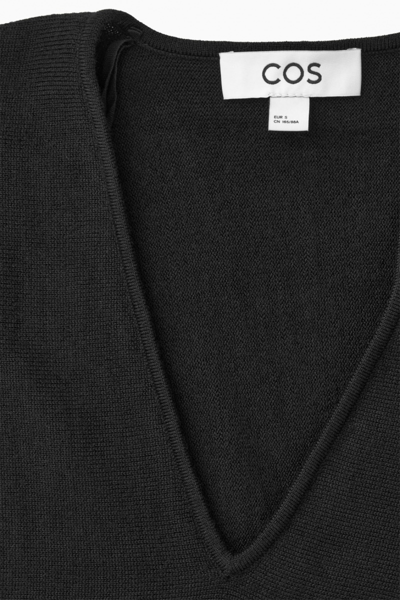 Dámské Svetry COS V-Neck Merino Vlna Batwing Černé | COS Eshop CZ-79386LENV