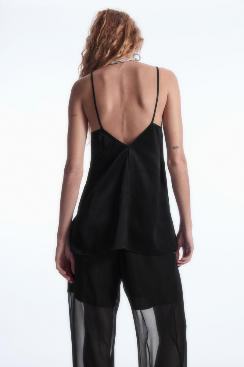 Dámské Topy COS Asymmetric Krajkové-Trimmed Satin Camisole Černé | COS Eshop CZ-26193QBRC