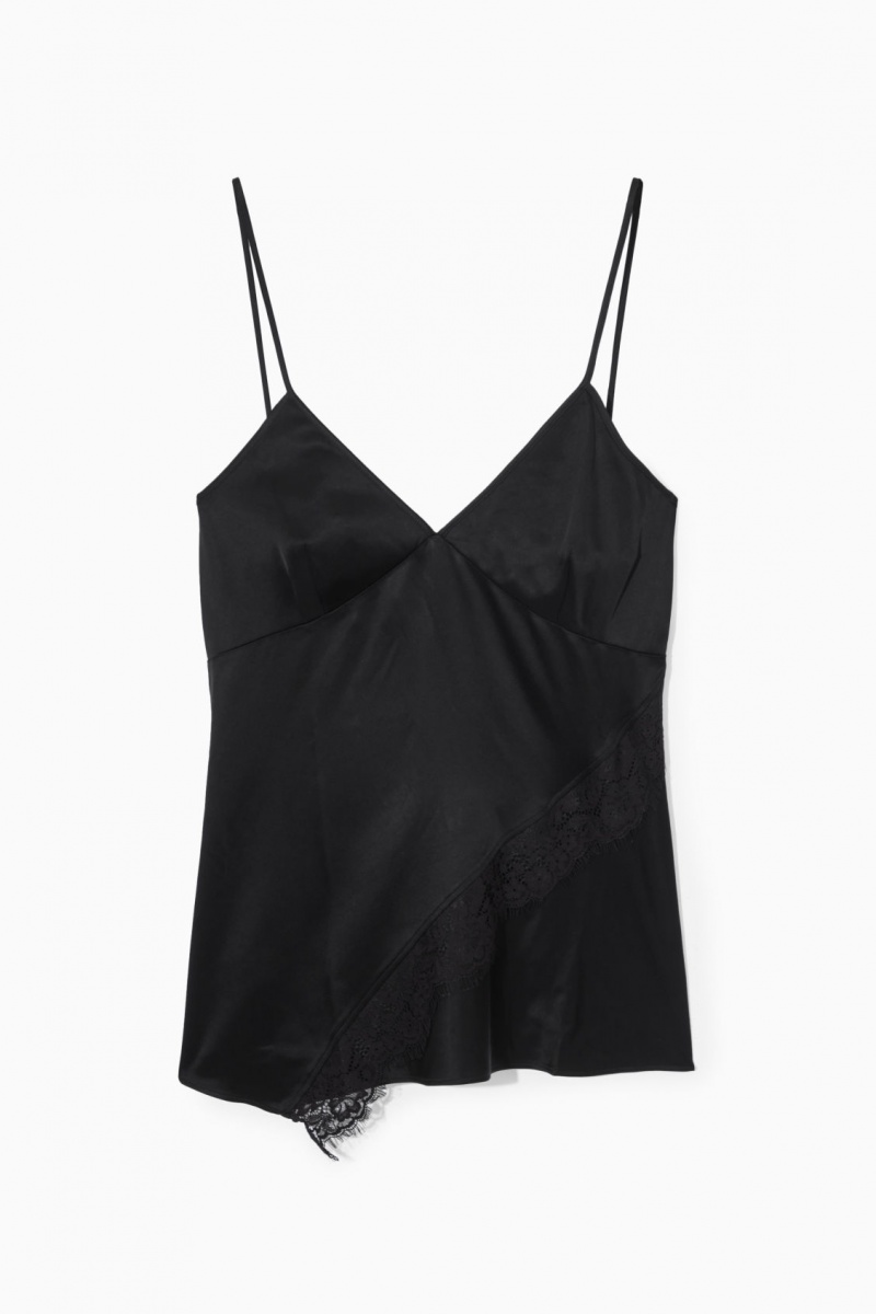 Dámské Topy COS Asymmetric Krajkové-Trimmed Satin Camisole Černé | COS Eshop CZ-26193QBRC