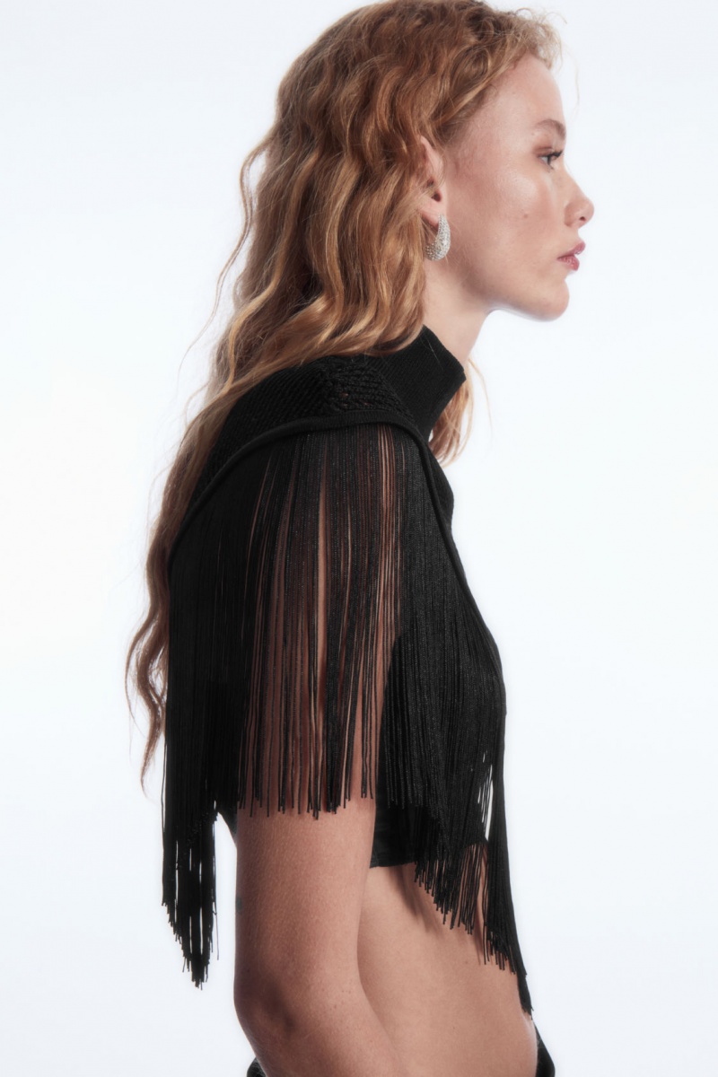 Dámské Topy COS Fringed Open-knit Cape Černé | COS Eshop CZ-18053YBUT