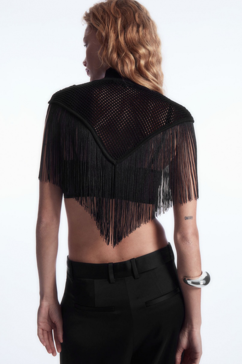 Dámské Topy COS Fringed Open-knit Cape Černé | COS Eshop CZ-18053YBUT