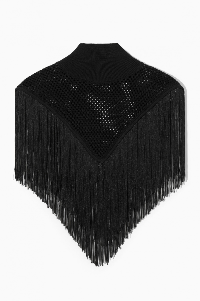 Dámské Topy COS Fringed Open-knit Cape Černé | COS Eshop CZ-18053YBUT