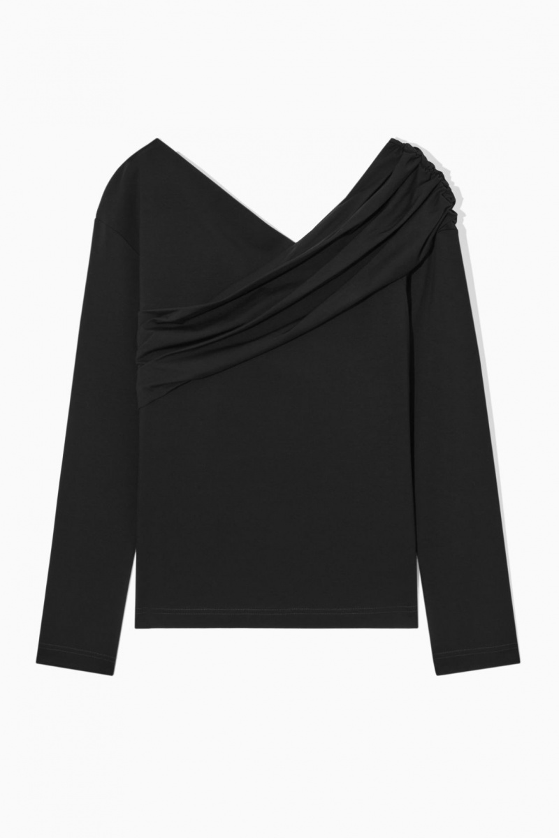 Dámské Topy COS Gathered Off-The-Shoulder Asymmetric Černé | COS Eshop CZ-83460VHWZ