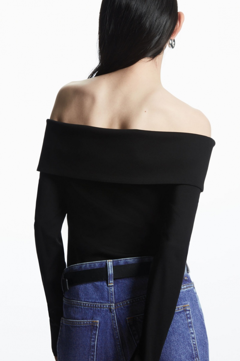 Dámské Topy COS Off-The-Shoulder Long-Sleeved Černé | COS Eshop CZ-48390TGDV