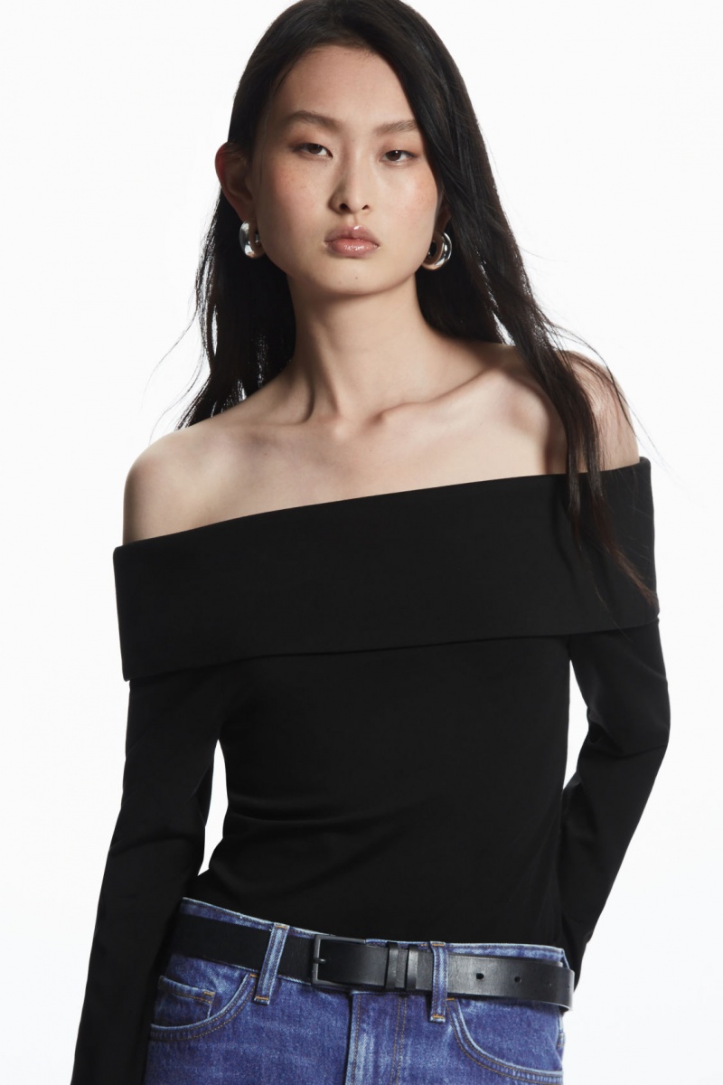 Dámské Topy COS Off-The-Shoulder Long-Sleeved Černé | COS Eshop CZ-48390TGDV