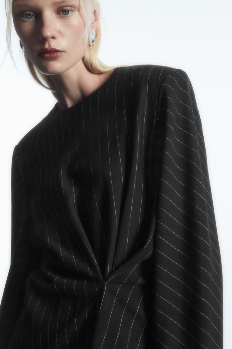 Dámské Topy COS Pinstriped Draped Černé | COS Eshop CZ-07948MHLZ