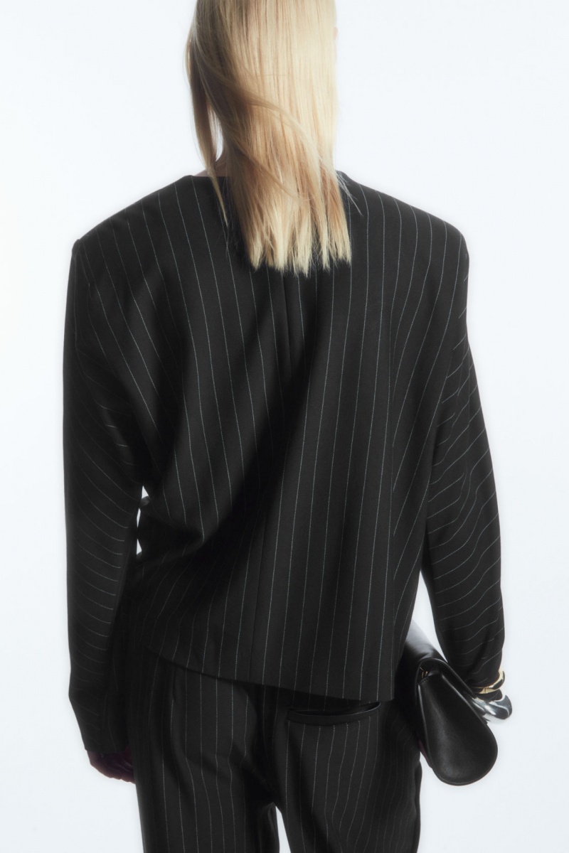 Dámské Topy COS Pinstriped Draped Černé | COS Eshop CZ-07948MHLZ