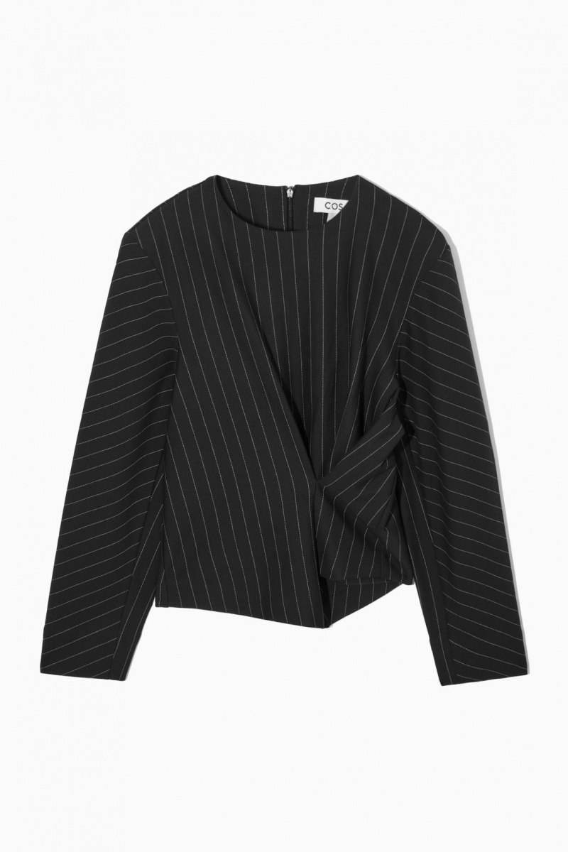 Dámské Topy COS Pinstriped Draped Černé | COS Eshop CZ-07948MHLZ