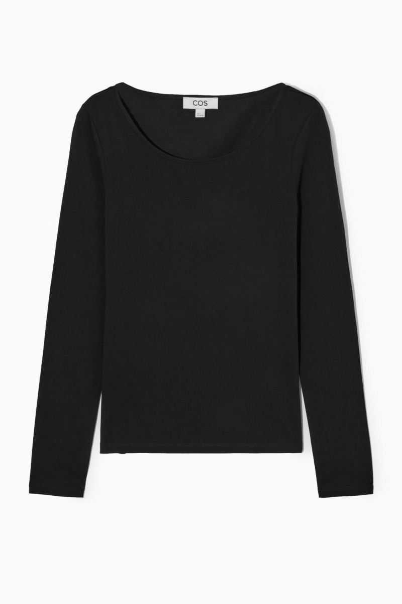 Dámské Topy COS Scoop-Neck Long-Sleeved Černé | COS Eshop CZ-42609DMXG