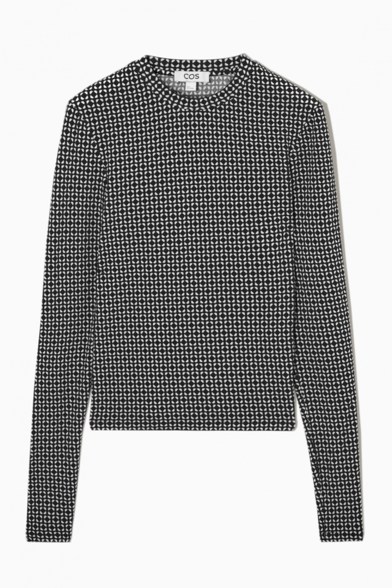 Dámské Topy COS Second-Skin Long-Sleeved Černé Bílé | COS Eshop CZ-59628LGDH