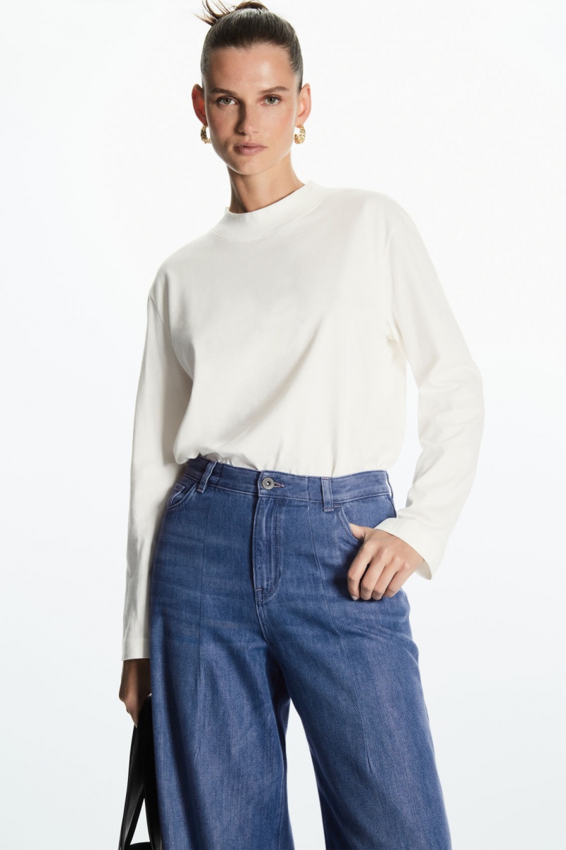 Dámské Tričko COS Long-Sleeved Mock-Neck Bílé | COS Eshop CZ-16742NIEQ