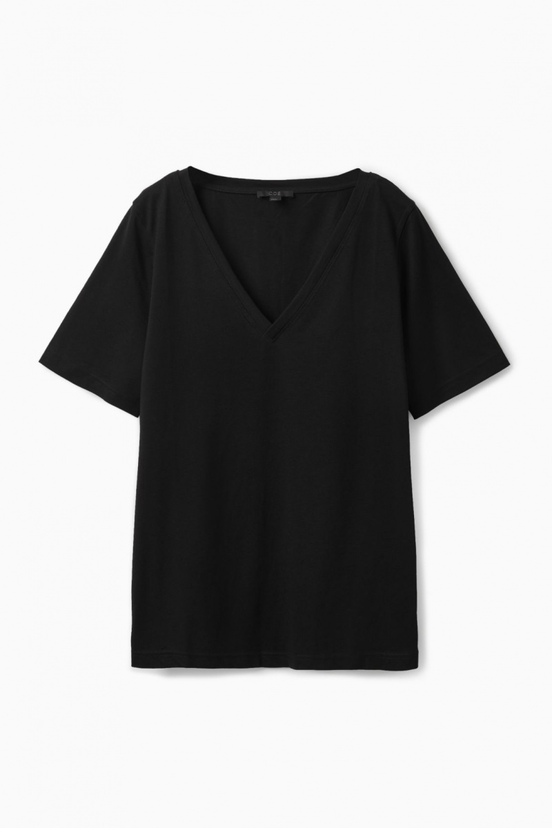 Dámské Tričko COS V-Neck Černé | COS Eshop CZ-81945URNV