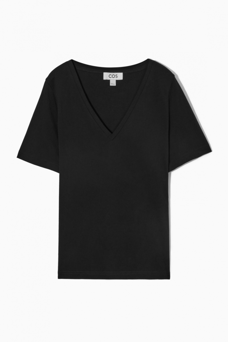 Dámské Tričko COS V-Neck Černé | COS Eshop CZ-81945URNV