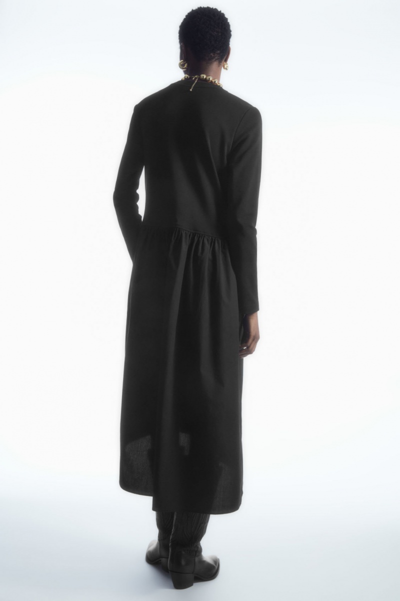 Dámské Šaty COS Asymmetric Gathered-Pasem Midi Černé | COS Eshop CZ-21403EROG