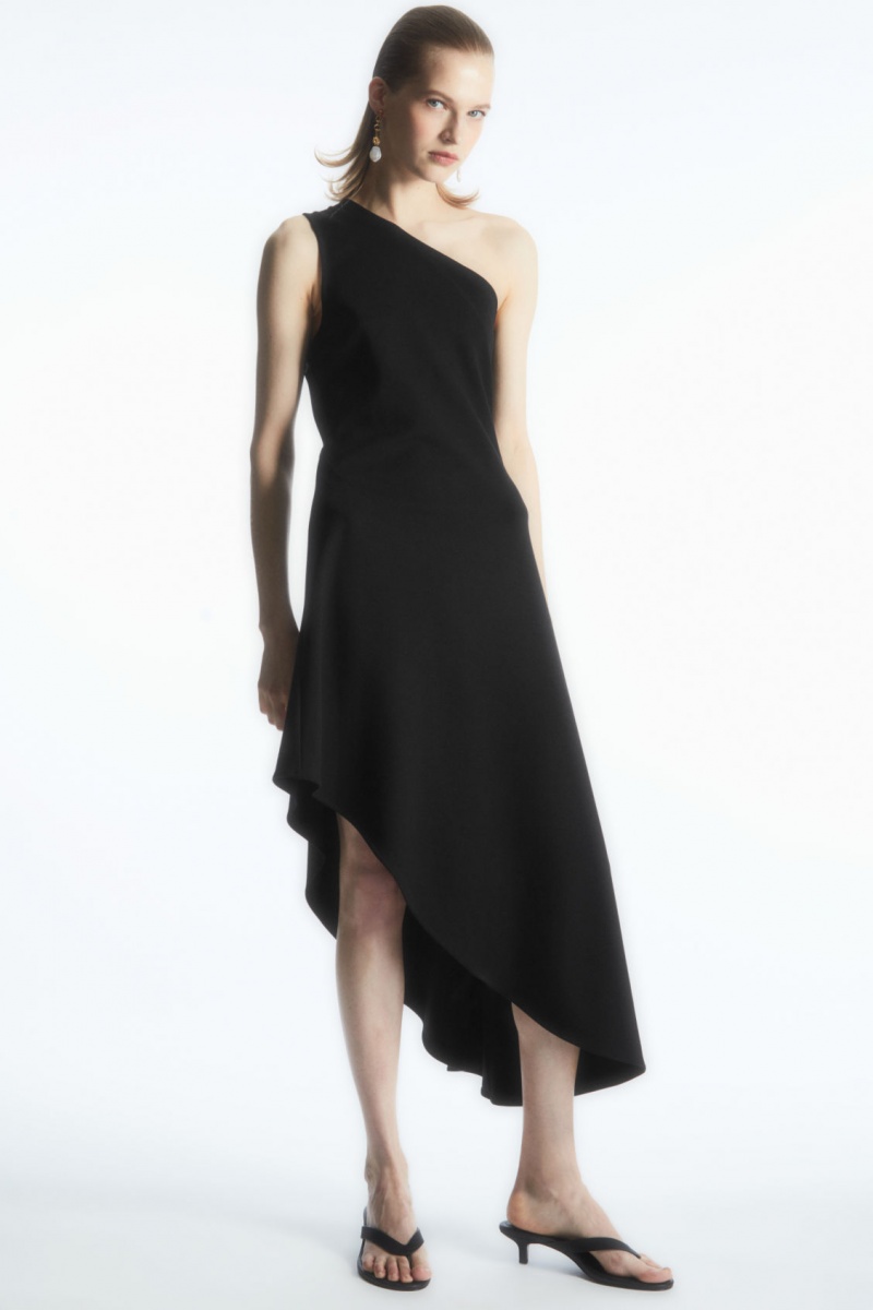 Dámské Šaty COS Asymmetric One-Shoulder Midi Černé | COS Eshop CZ-75864BQCH